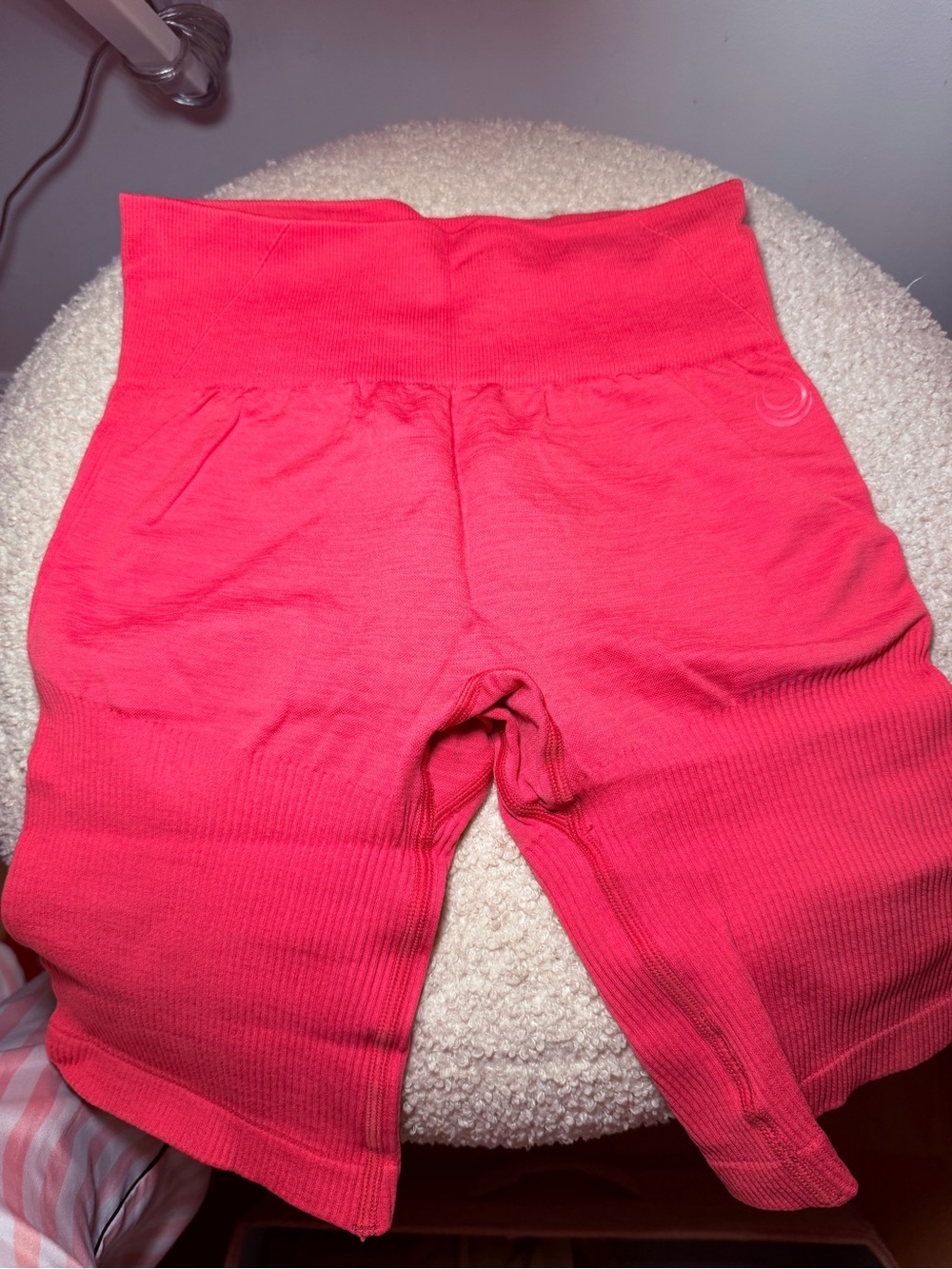 High-Waist Coral Pink Ribbed Leggings Shorts